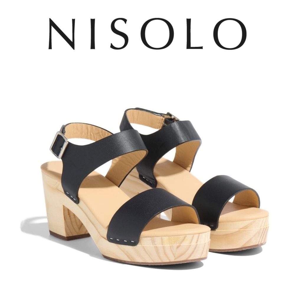 Nisolo Women's Open Toe Clogs, Black, Size 7, 3" Heel - Picture 3 of 5